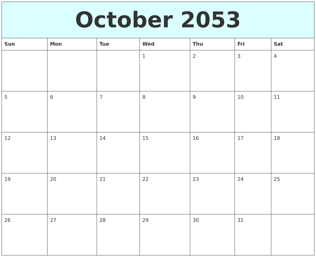 October 2053 Free Calendar