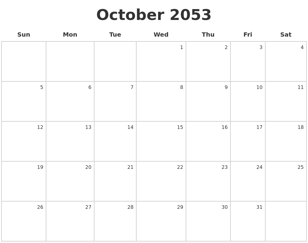 October 2053 Make A Calendar