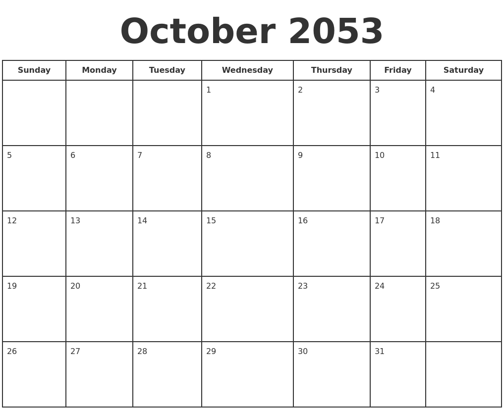 October 2053 Print A Calendar