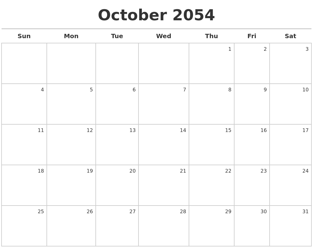 October 2054 Calendar Maker