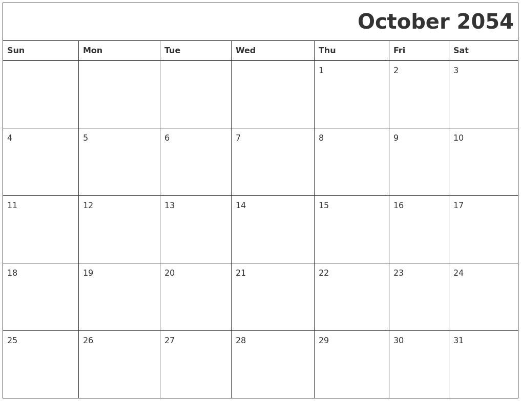 October 2054 Download Calendar