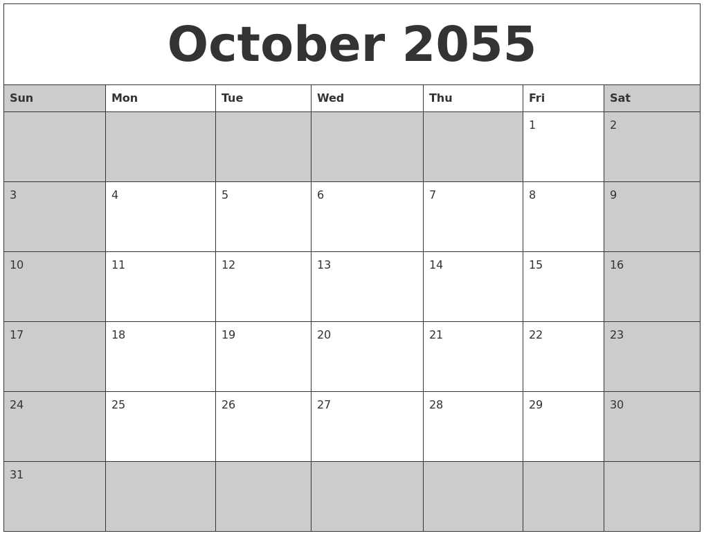 October 2055 Calanders