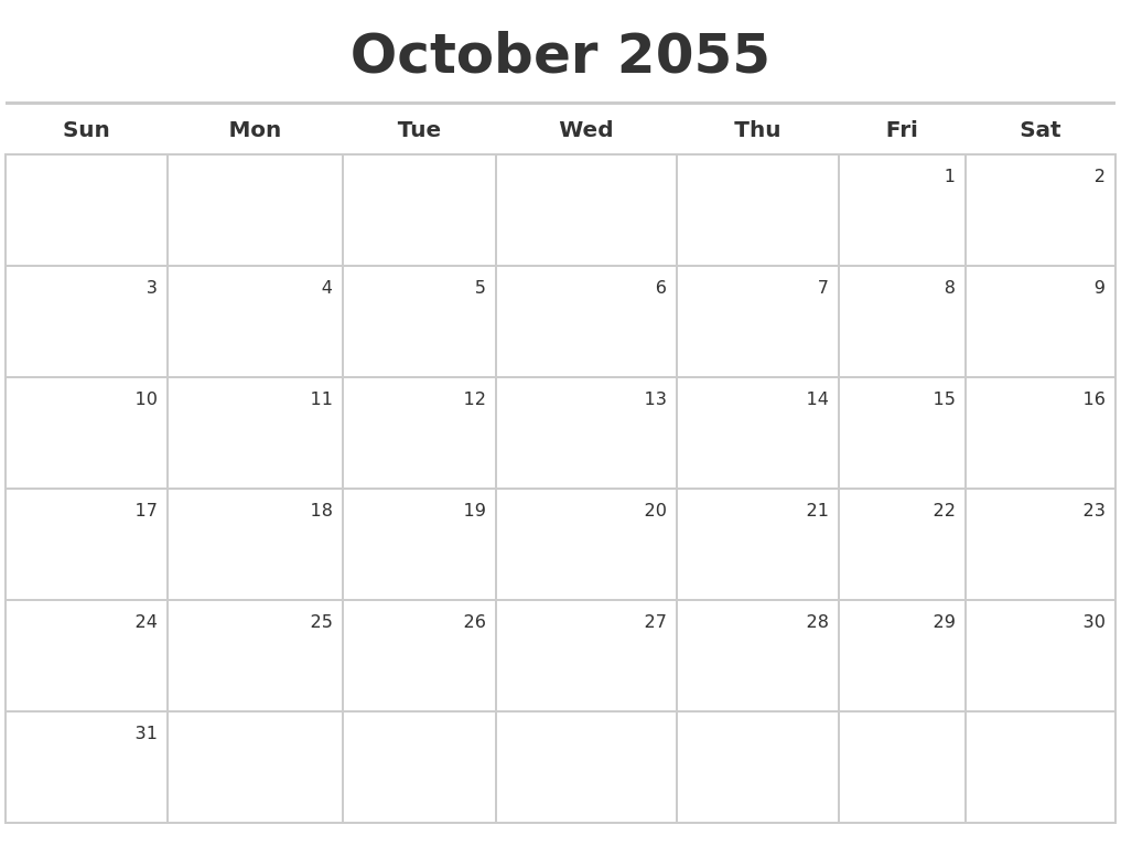 October 2055 Calendar Maker