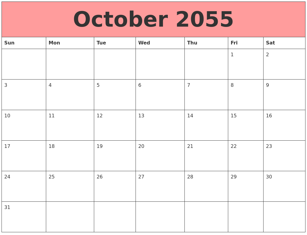 October 2055 Calendars That Work