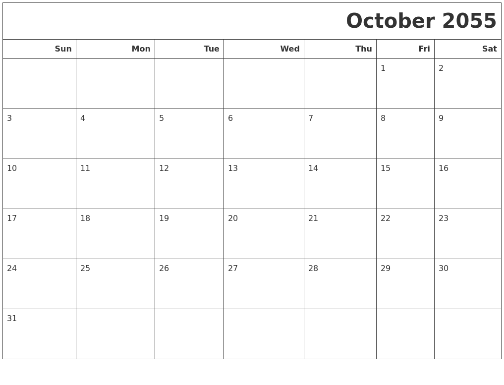 October 2055 Calendars To Print