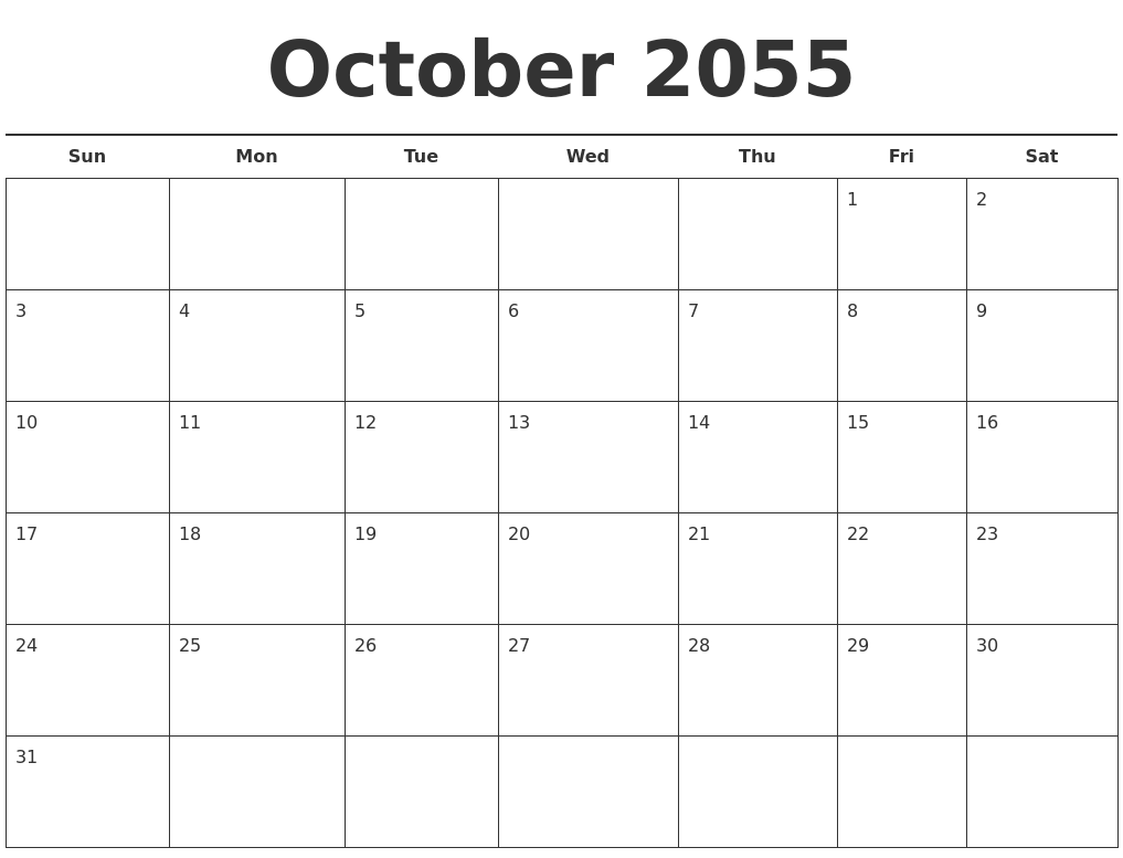 October 2055 Free Calendar Template