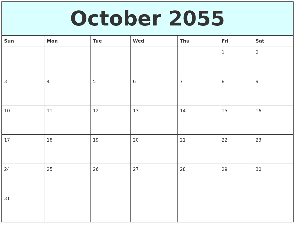 October 2055 Free Calendar