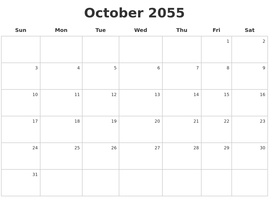 October 2055 Make A Calendar
