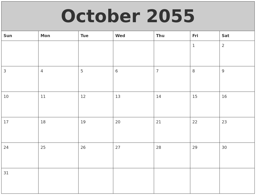 October 2055 My Calendar