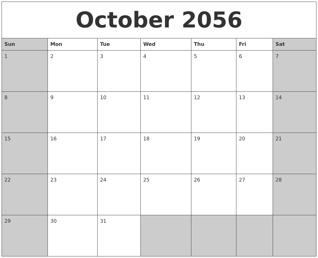 October 2056 Calanders