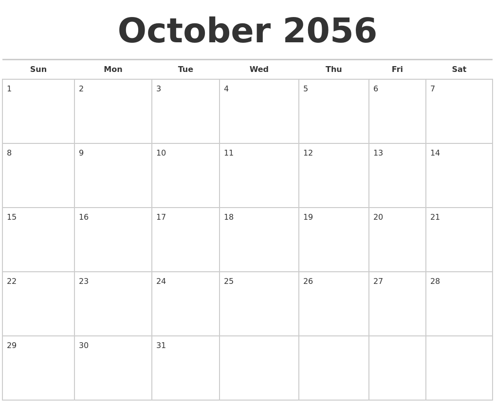 October 2056 Calendars Free