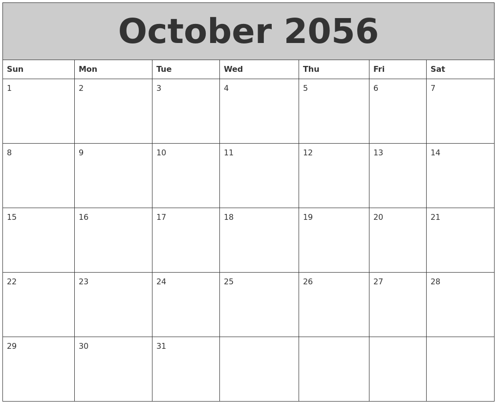 October 2056 My Calendar