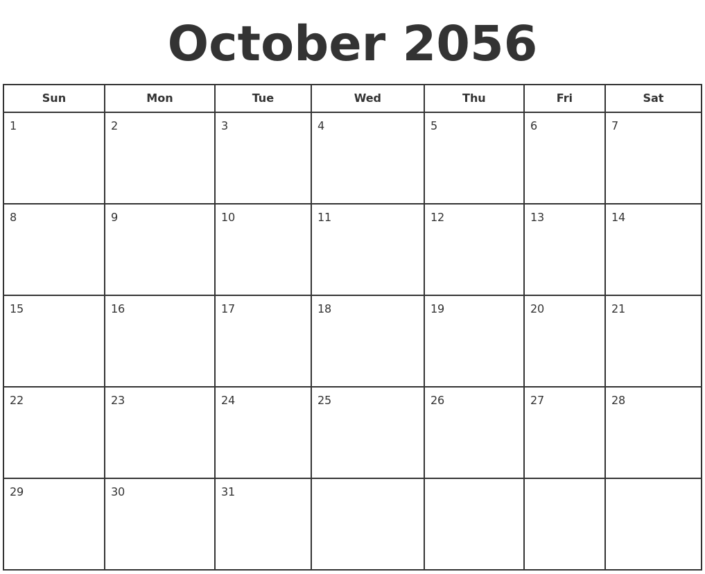 October 2056 Print A Calendar