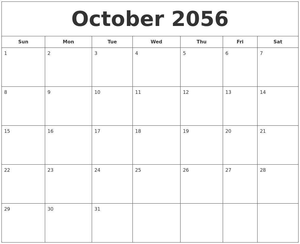 October 2056 Printable Calendar