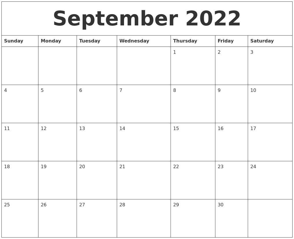 September 2022 Calendar Pages