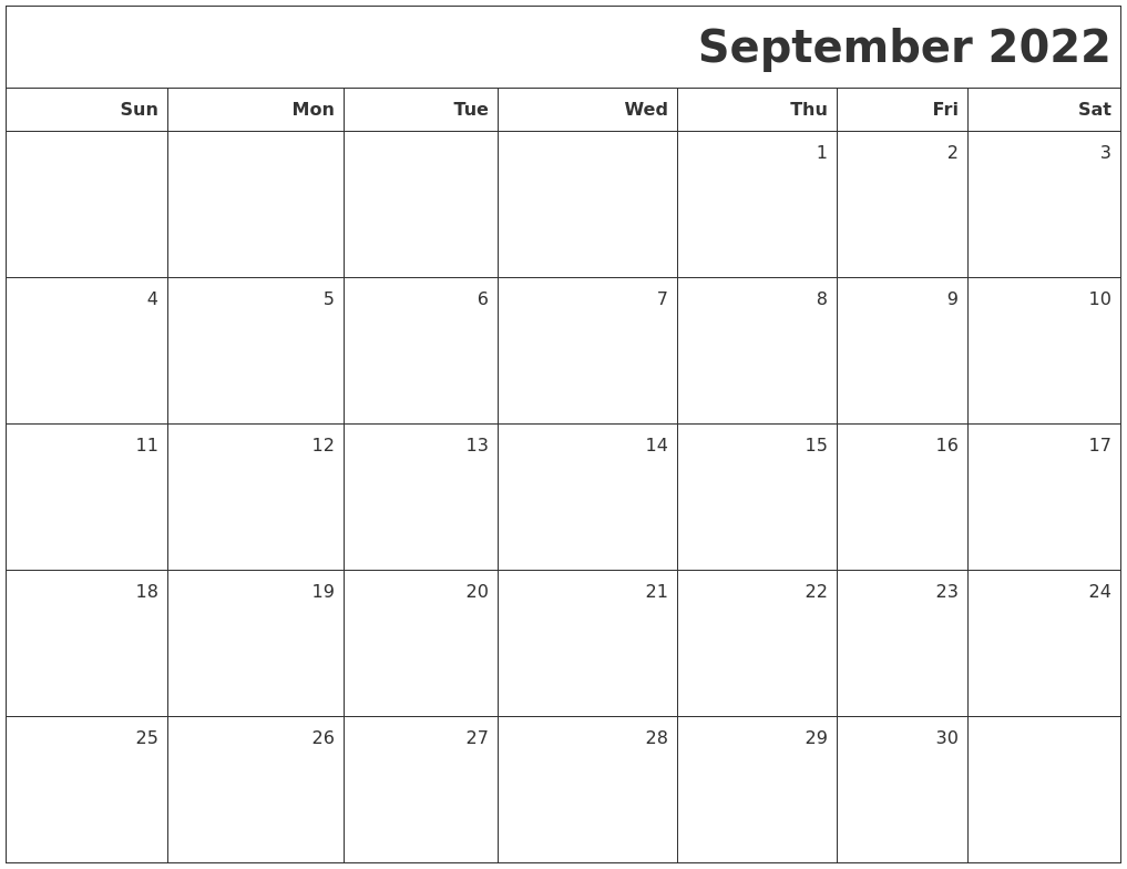 September 2022 Printable Blank Calendar