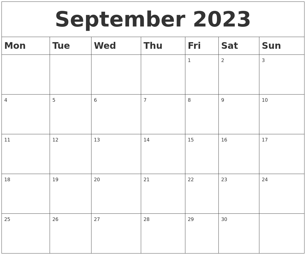 September 2023 Blank Calendar