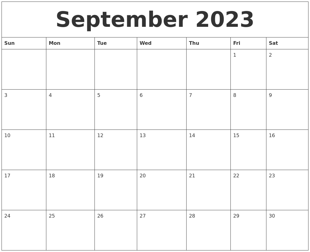 September 2023 Calendar Free Printable