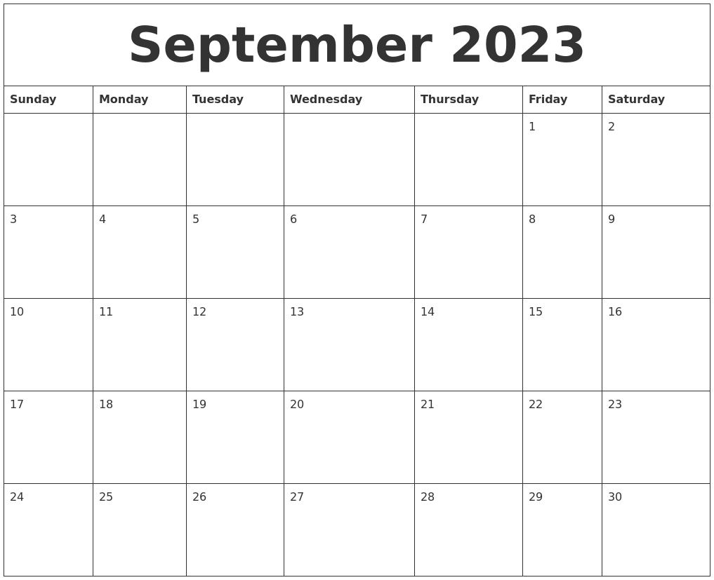 Free Blank Calendar Template 2023 September