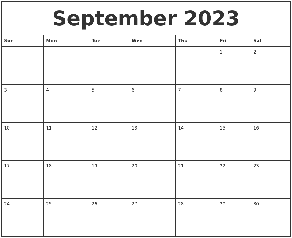 September 2023 Monthly Calendar To Print