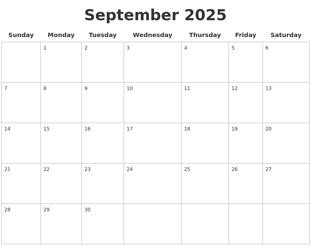 September 2025 Blank Calendar Pages