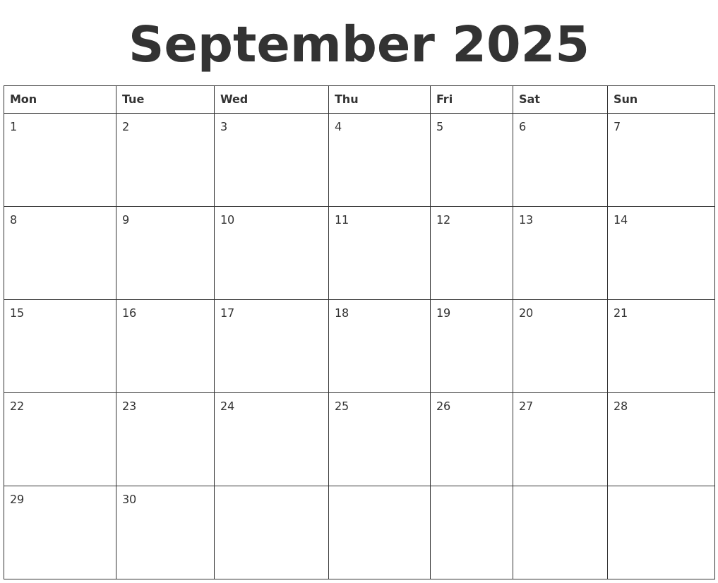 September 2025 Blank Calendar Template