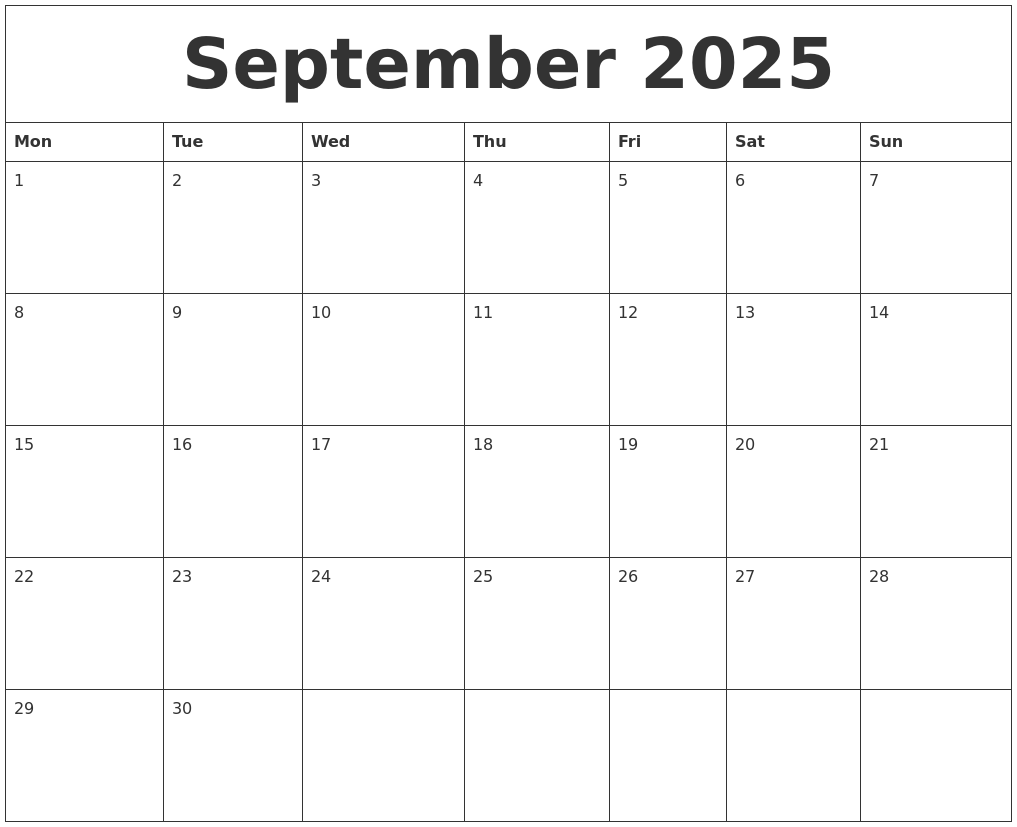 September 2025 Blank Monthly Calendar Pdf
