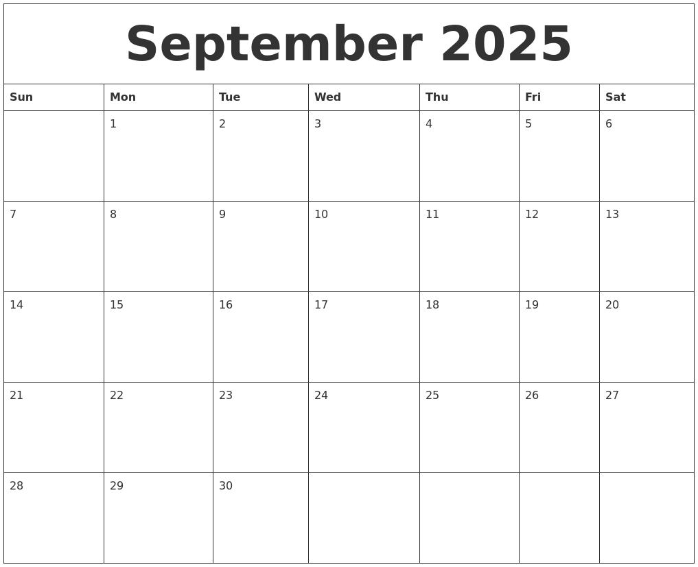 September 2025 Blank Monthly Calendar Pdf