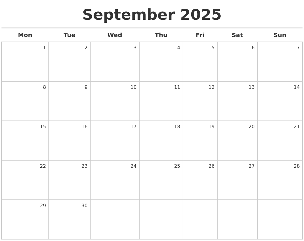 September 2025 Calendar Maker