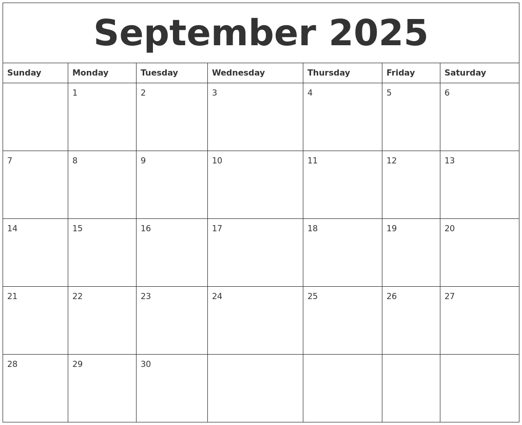 September 2025 Calendar Printable Free