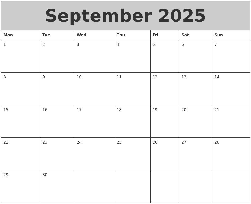 September 2025 My Calendar