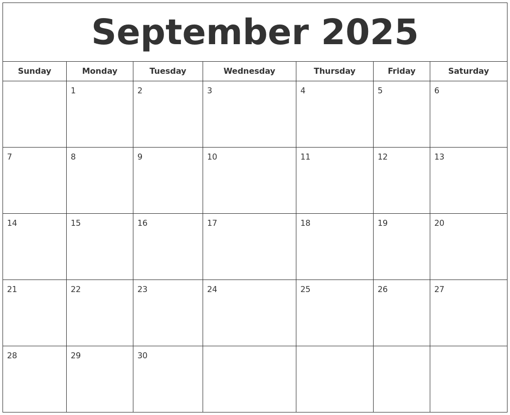 September 2025 Printable Calendar