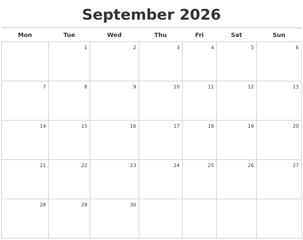 September 2026 Calendar Maker