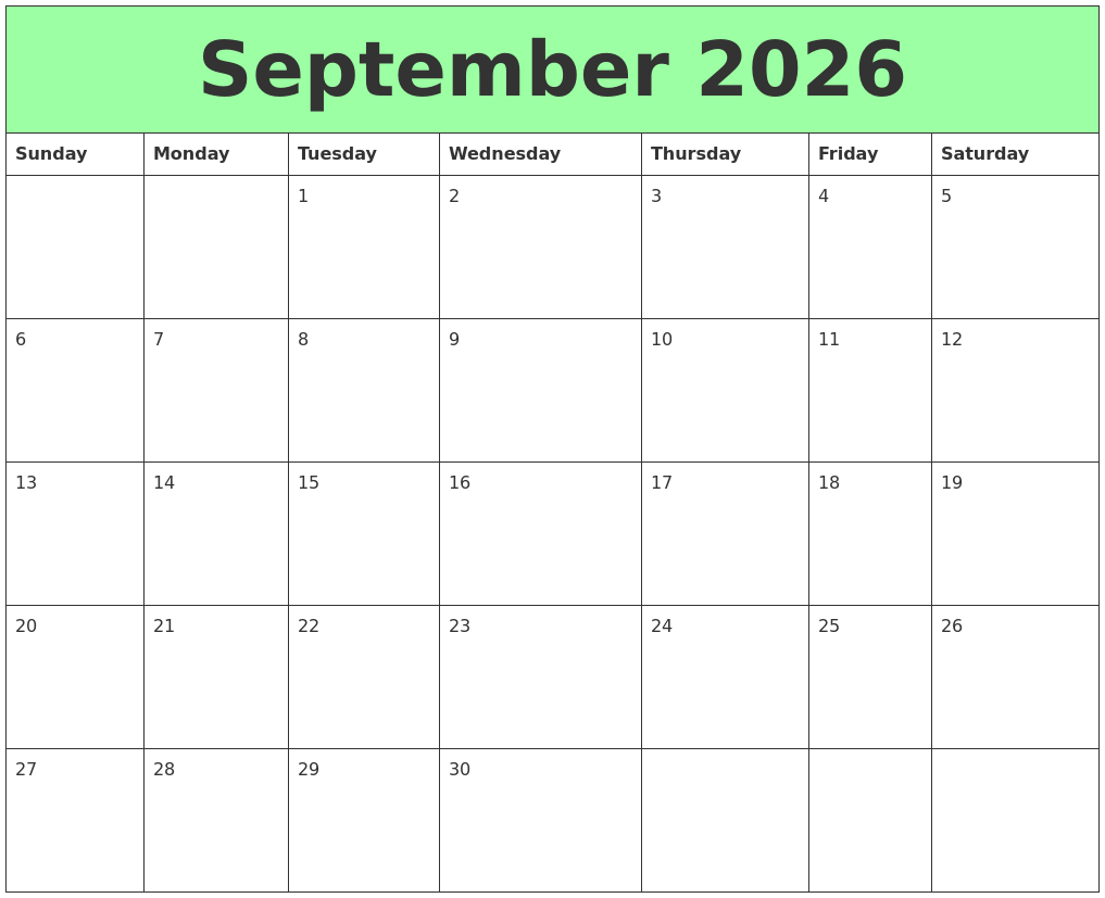 September 2026 Printable Calendars