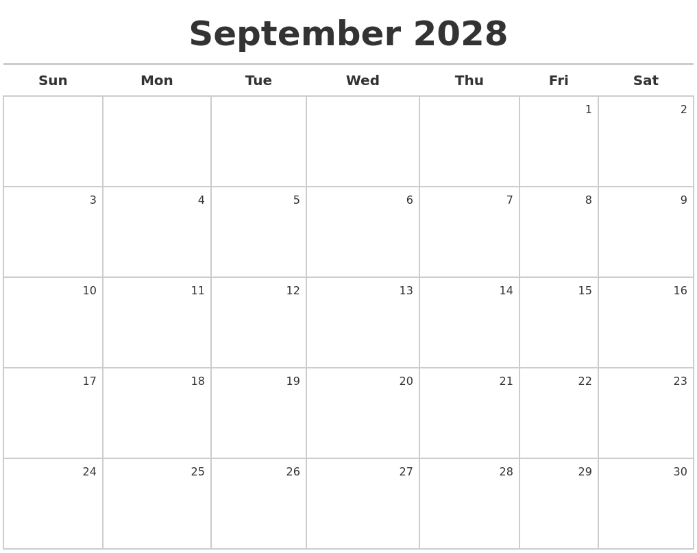 September 2028 Calendar Maker