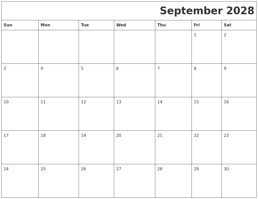 September 2028 Download Calendar