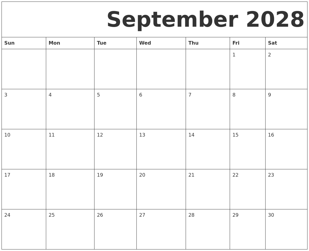 September 2028 Free Printable Calendar