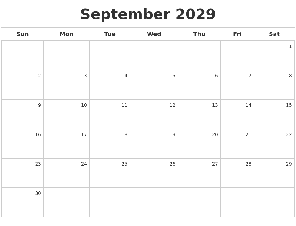 September 2029 Calendar Maker