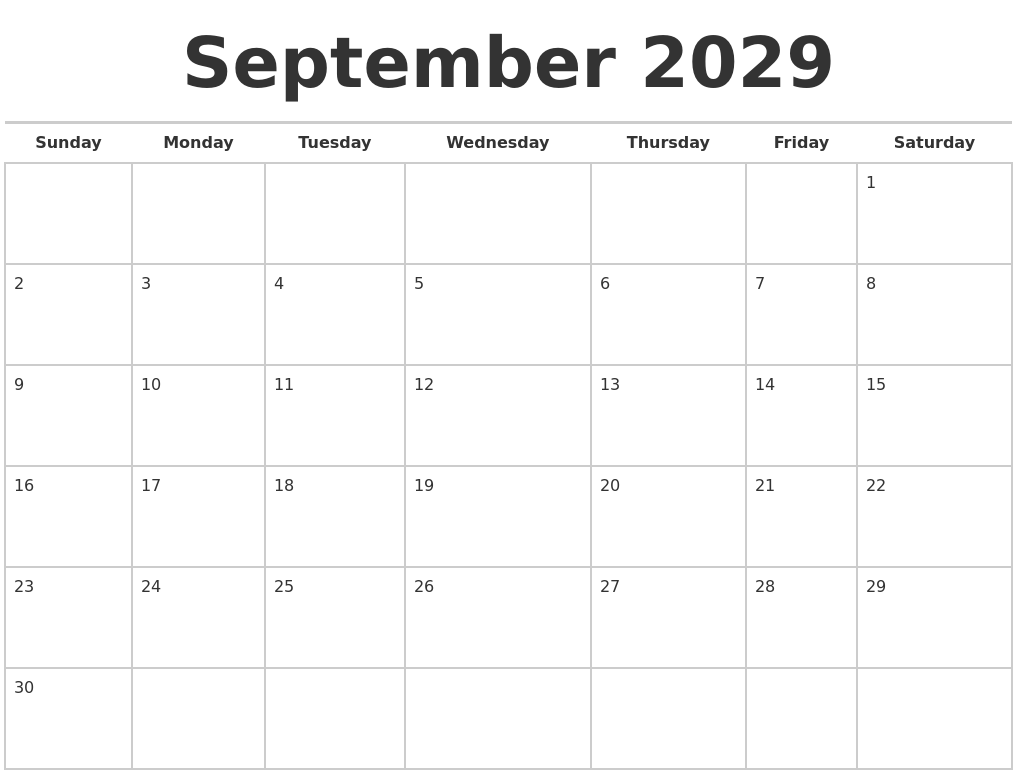 September 2029 Calendars Free