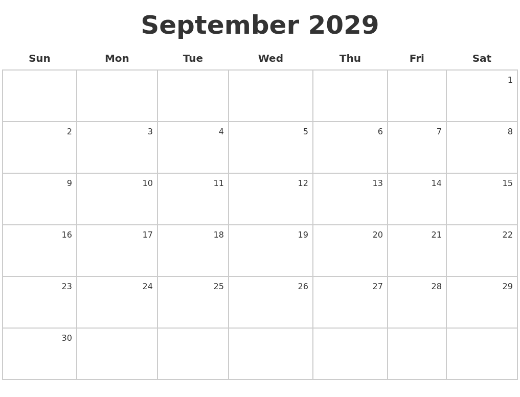 September 2029 Make A Calendar