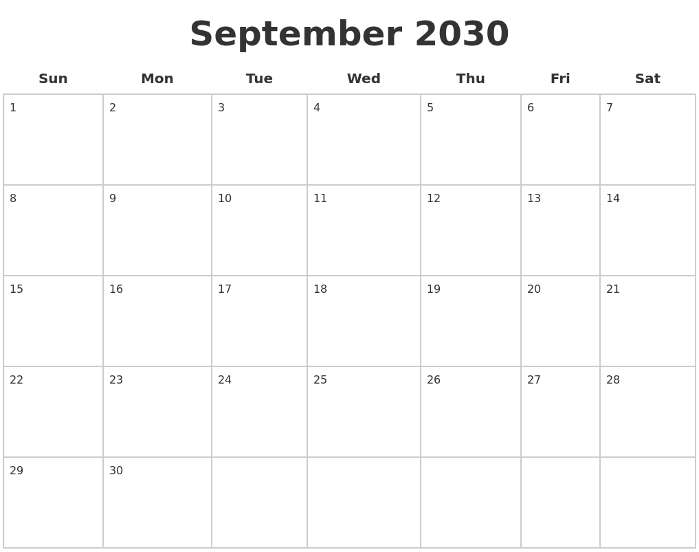 September 2030 Blank Calendar Pages