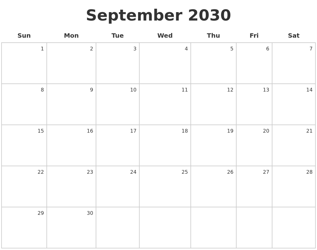 September 2030 Make A Calendar