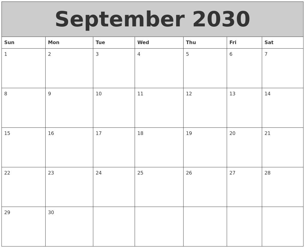September 2030 My Calendar