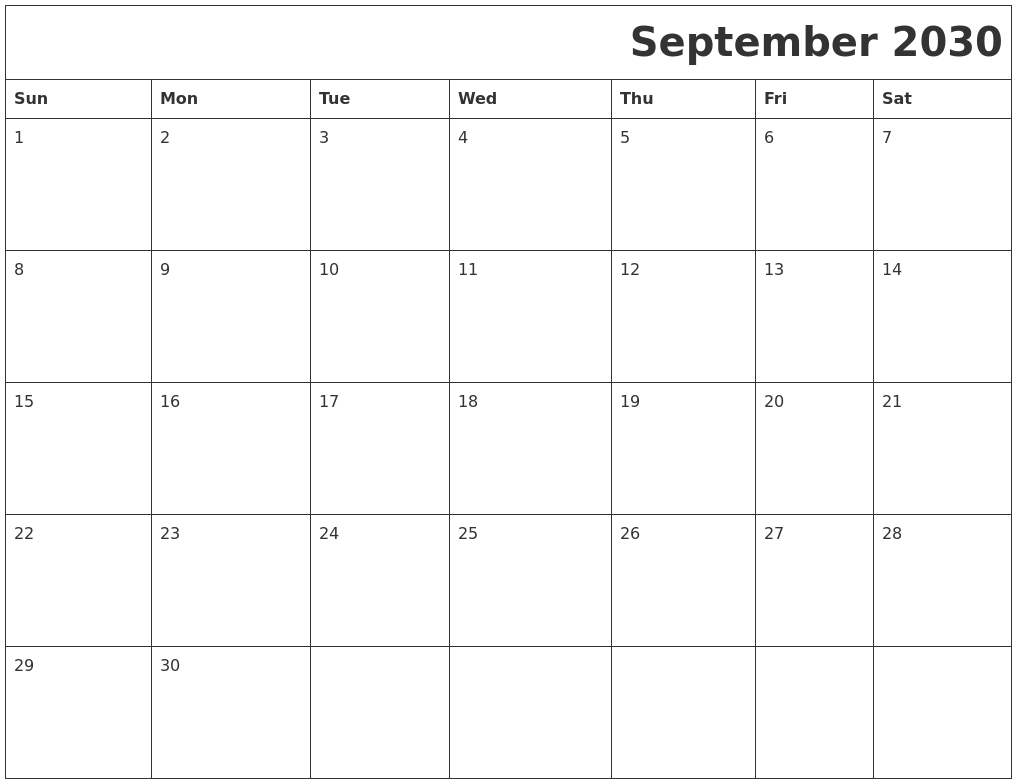 September 2030 Printable Calender