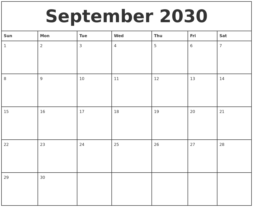 September 2030 Printable Monthly Calendar