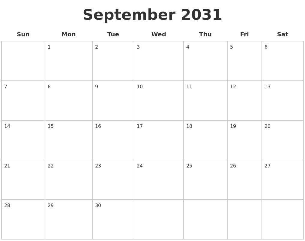 September 2031 Blank Calendar Pages