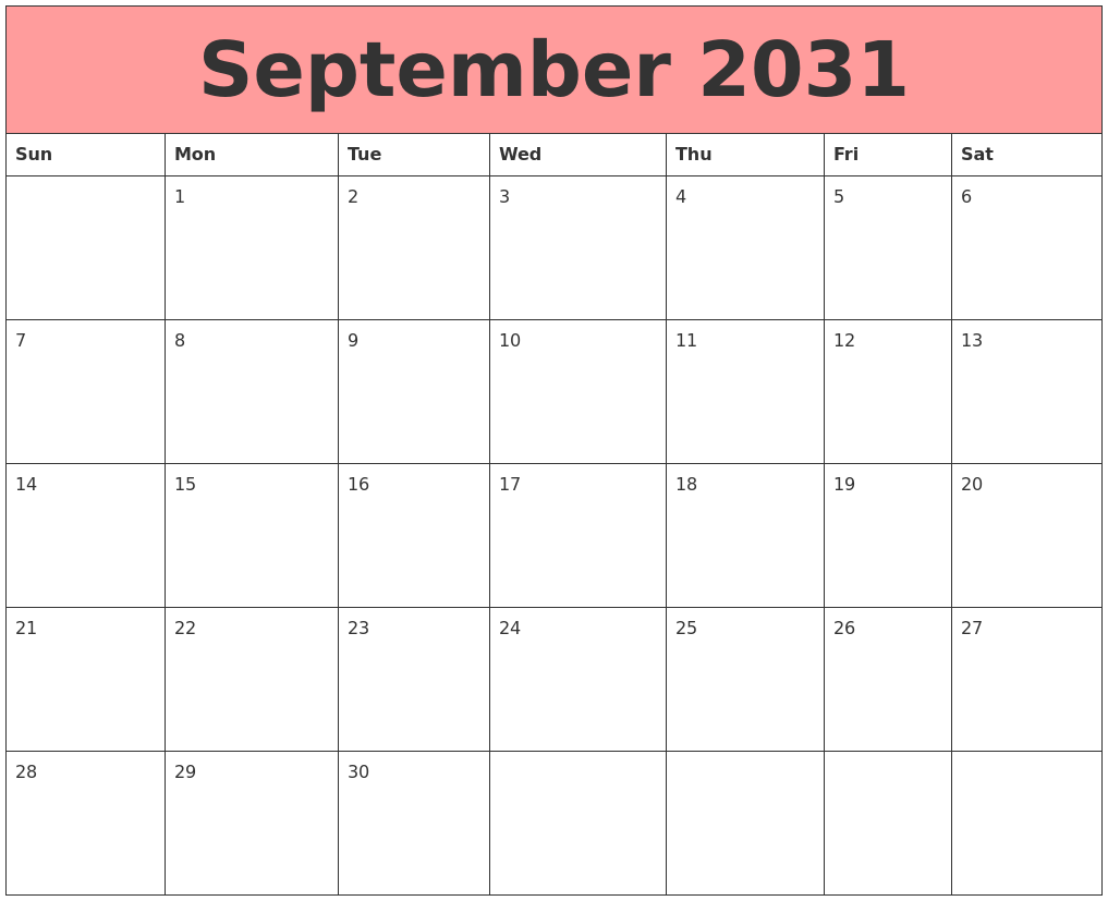 September 2031 Calendars That Work