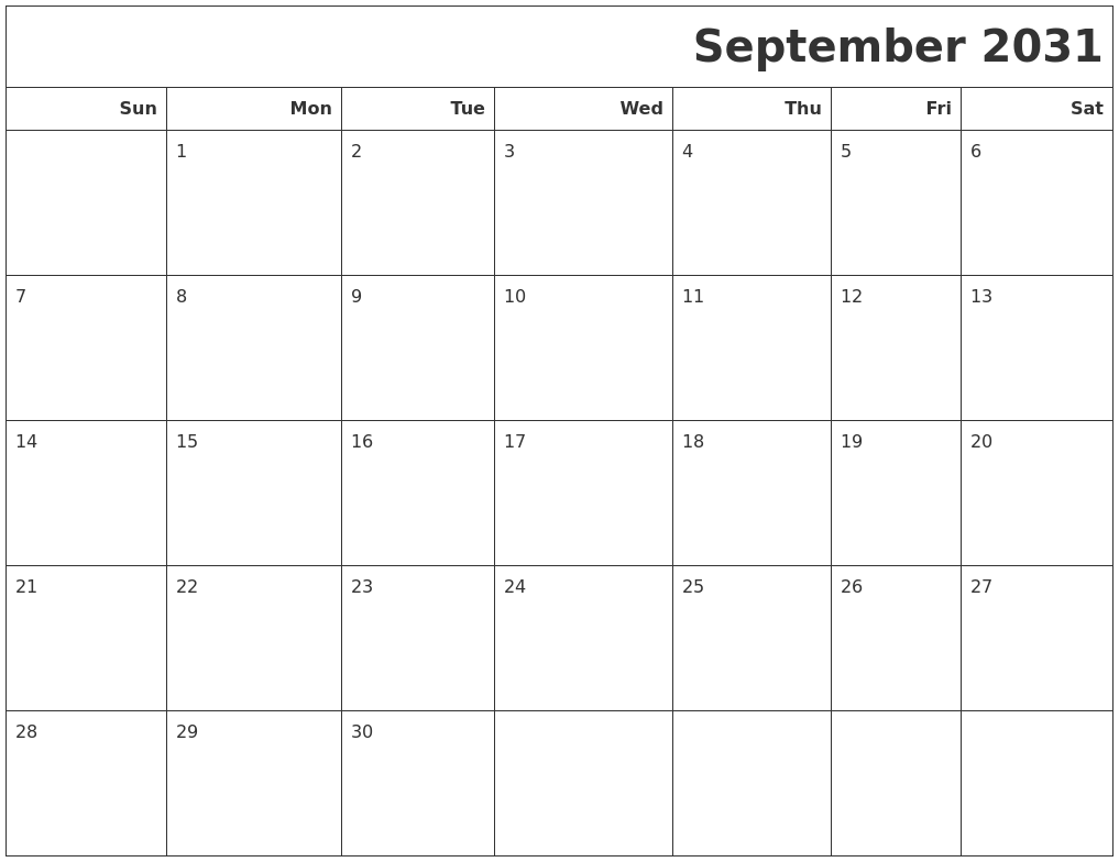 September 2031 Calendars To Print