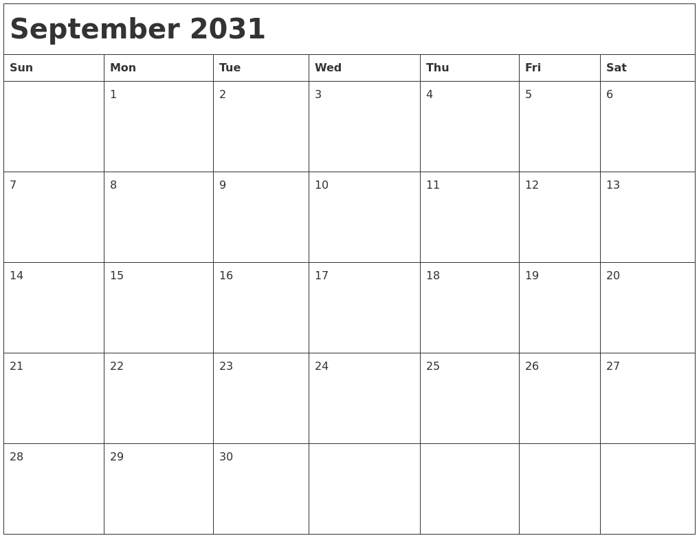 September 2031 Month Calendar