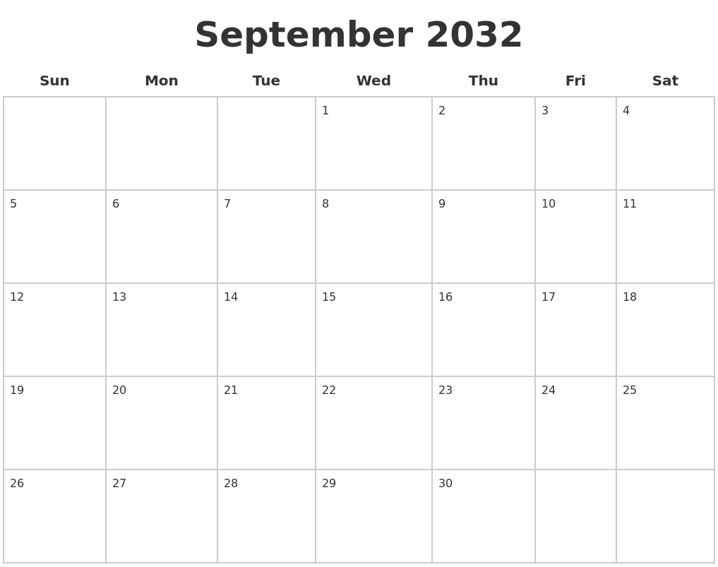 September 2032 Blank Calendar Pages